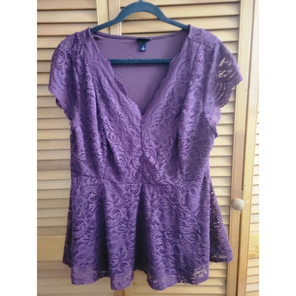 Coquette Glam Cottagecore 90s Plum Lace V Neck Torrid Top Blouse Size 1 1x